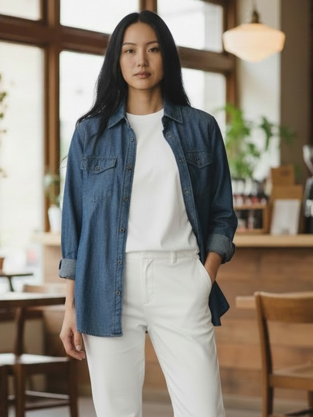 Banana Republic Shimmery Indigo Denim Button-Down Shirt